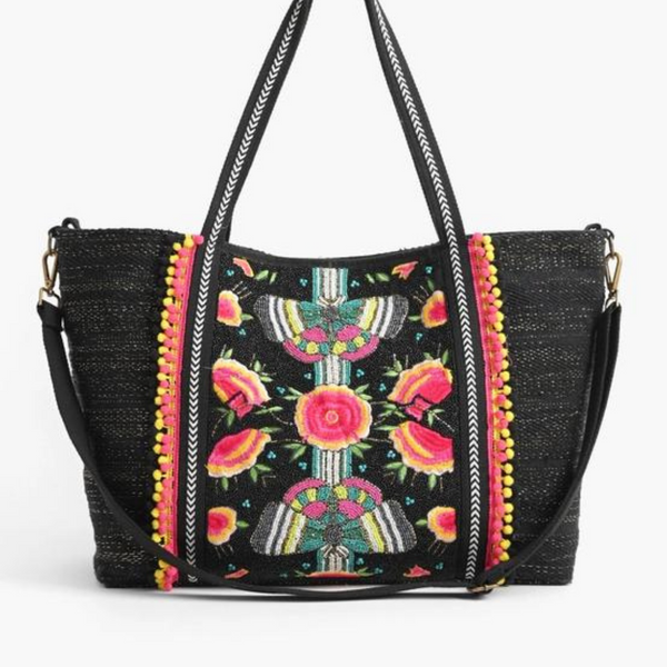 Midnight Butterfly Embellished Tote