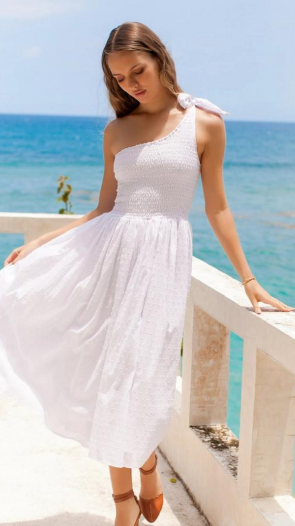 Sienna One-Shoulder Shirred Midi Dress