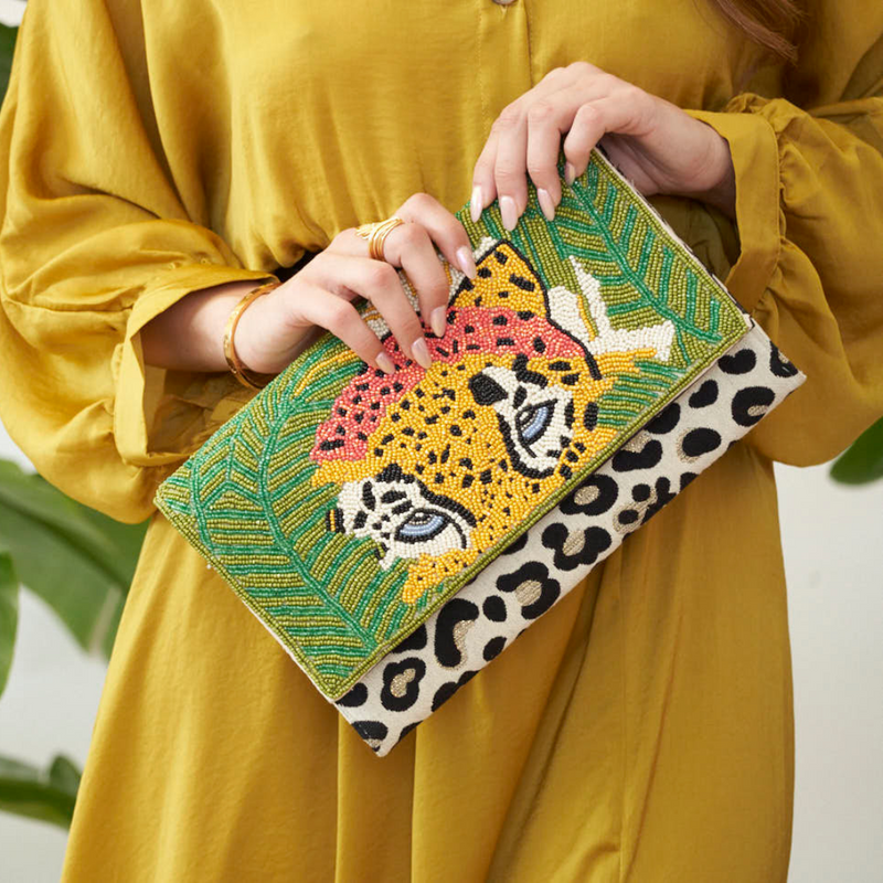 Forestry Leopard Embellished Clutch — Clutches — America & Beyond